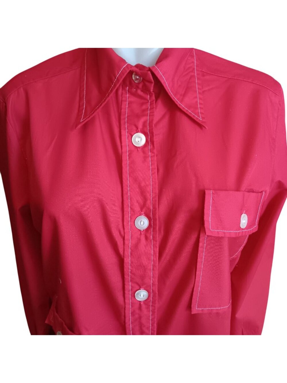 True Vintage Mod Blouse 16 Large 60's Shirt Chore Pocket Lady Manhattan Red